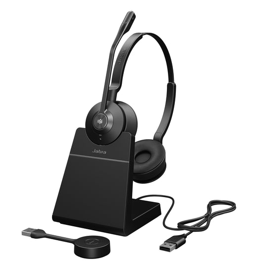 Jabra Engage 55 Stereo MS, Wireless DECT Headset, With Charging Stand, USB-A (Black) (9559-455-111)
