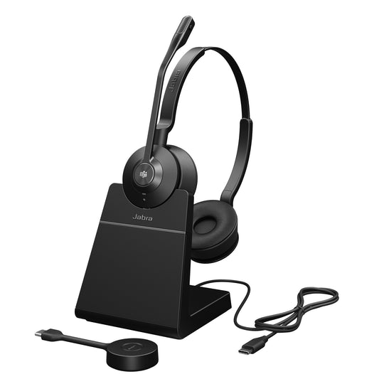Jabra Engage 55 Stereo MS, Wireless DECT Headset, With Charging Stand, USB-C (Black) (9559-475-111)