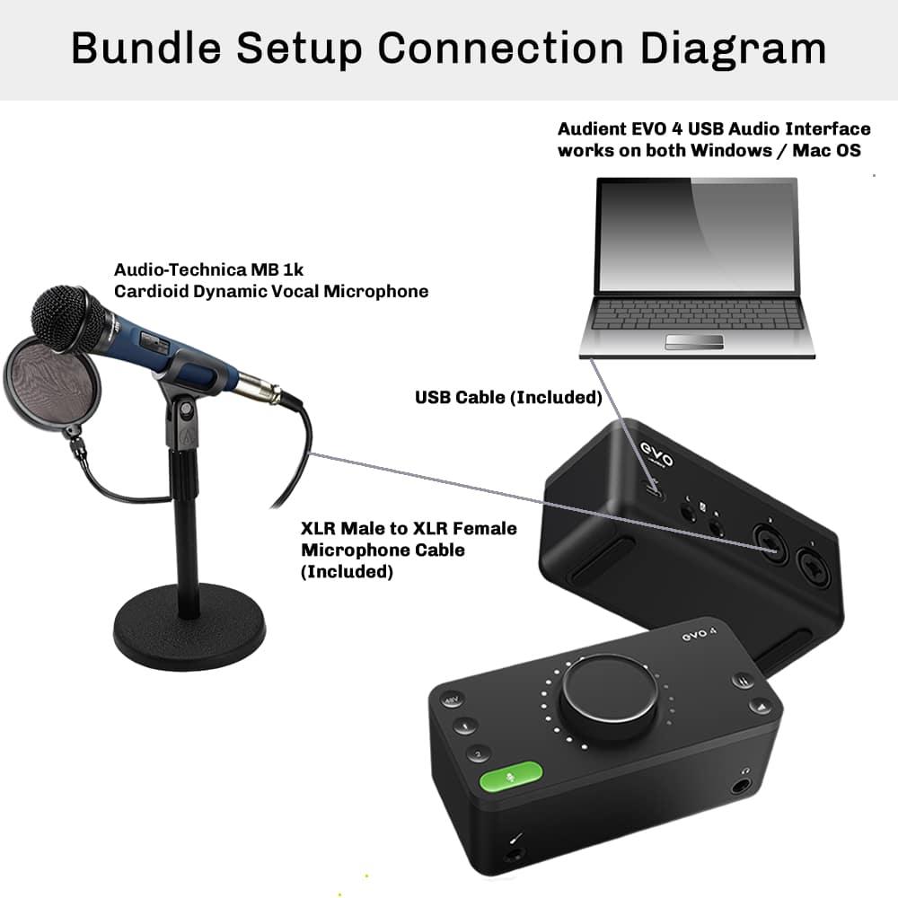 Podcast-Recording-Bundle-Audient-EVO-4-Audio-Interface-MB1k-Microphone-B1D-Connection-Diagram