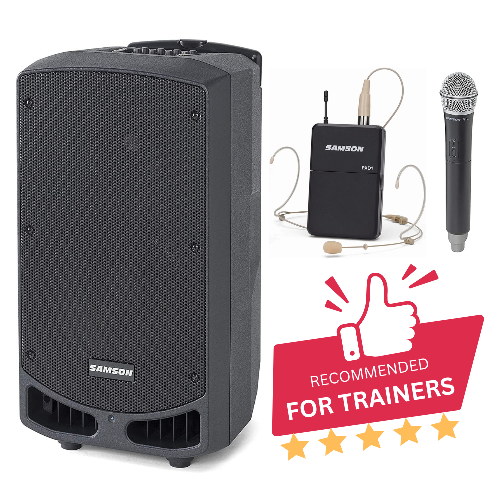 Samson Expedition XP310w Portable Speaker Bundle for Fitness Classes with 1 Headset Mic and 1 Handheld Mic